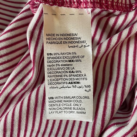 Chico’s Women’s Sz 1 US M Striped Woven-Hem Top Pink & White Rayon Spandex Blend - Picture 4 of 7